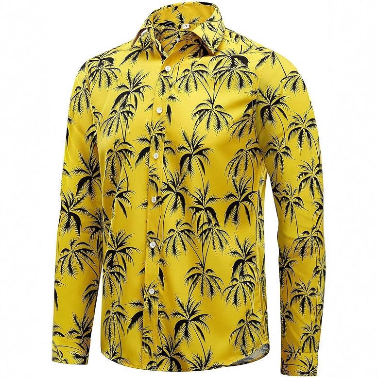 Herren Hemd Langarm Palmenmuster Elegant Modern