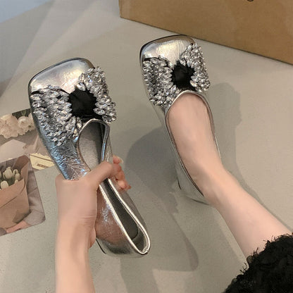 Damen Ballerinas Elegant mit Strasssteinen Glitzer