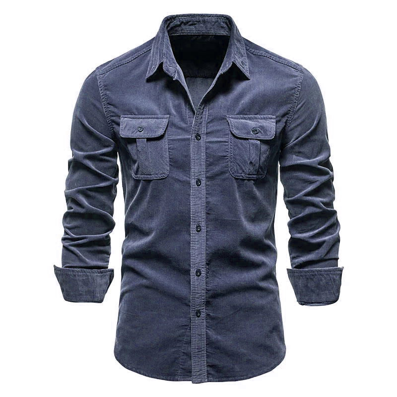 Herren Langarmhemd Slim Fit mit Brusttasche Modern