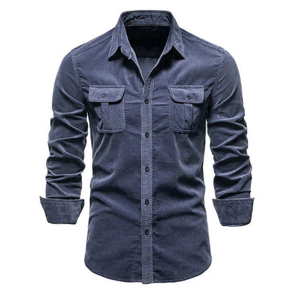 Herren Langarmhemd Slim Fit mit Brusttasche Modern