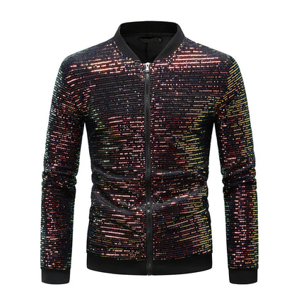 Herren Bomberjacke Glitzer Pailletten Modern Stylish