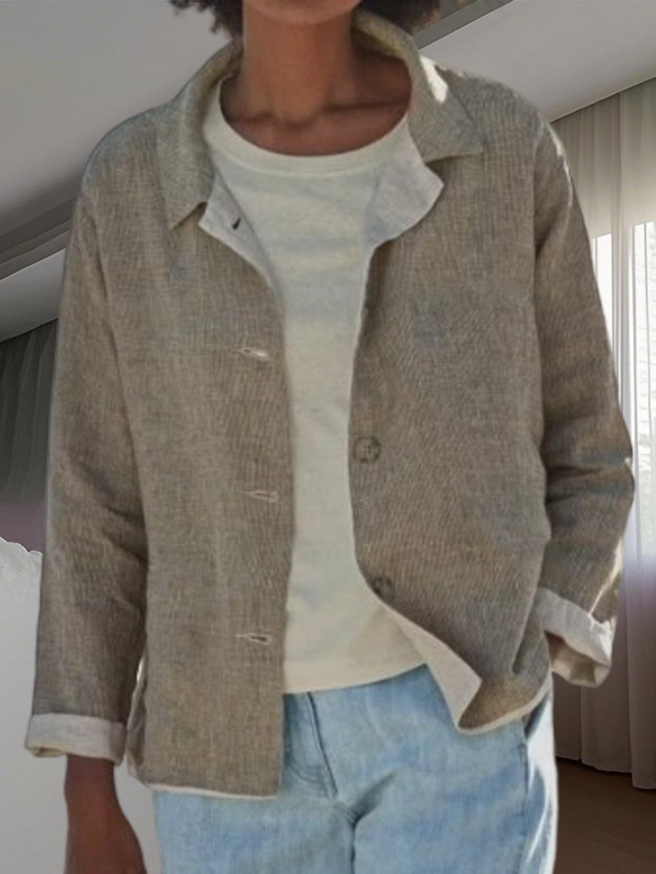 Damen Überwurfjacke Leicht Webmuster Modern