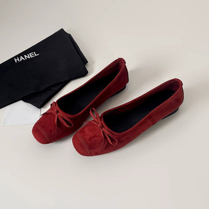Damen Ballerinas Weich Wildleder Schleife Modisch - BerlinGlamour