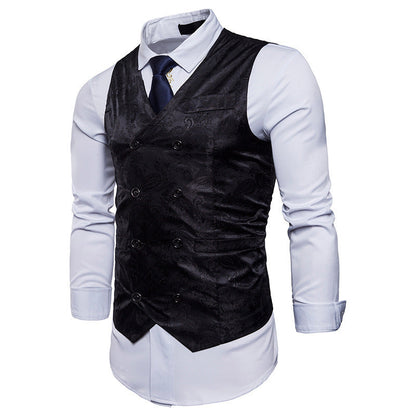 Herren Weste Elegant Jacquard Doppelt Knöpfe Slim Fit