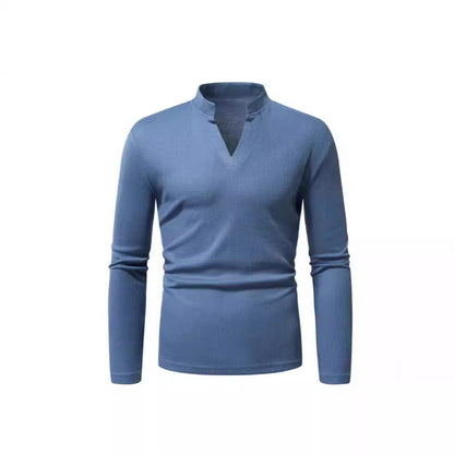 Herren Langarmshirt Mit Stehkragen Modern Strukturiert