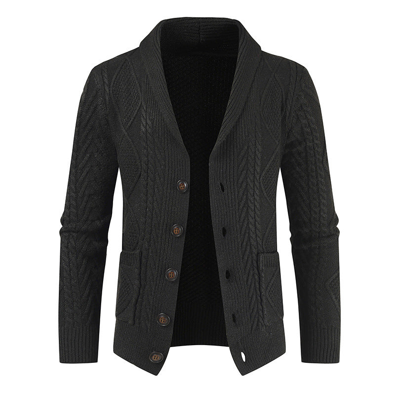 Herren Strickjacke Modern Zopfmuster Schalkragen Elegant