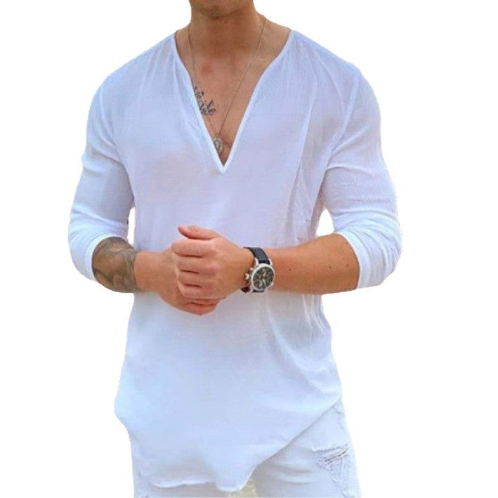 Herren Langarmshirt Slim Fit V-Ausschnitt Elegantes Design