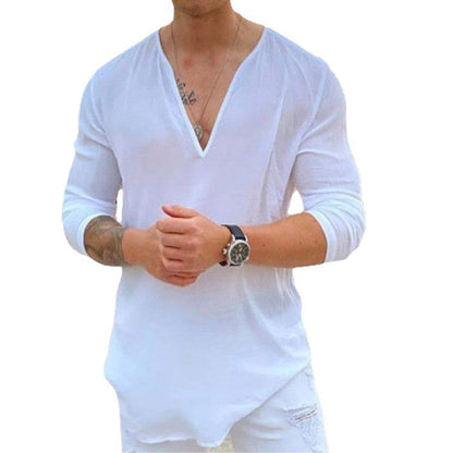 Herren Langarmshirt Slim Fit V-Ausschnitt Elegantes Design