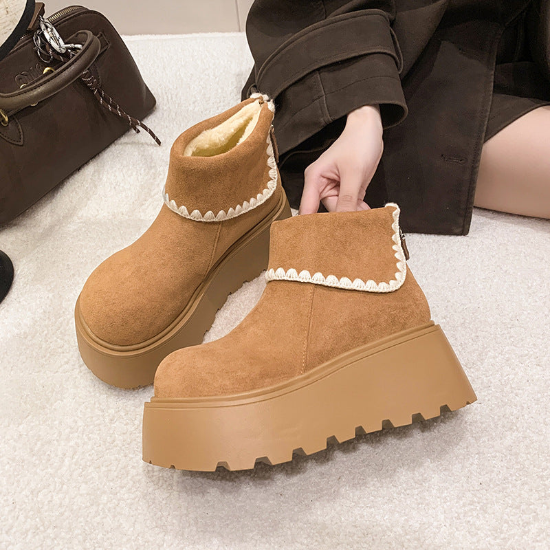 Damen Plattformstiefel Warmfutter Dekorativer Saum Winterstiefel - BerlinGlamour