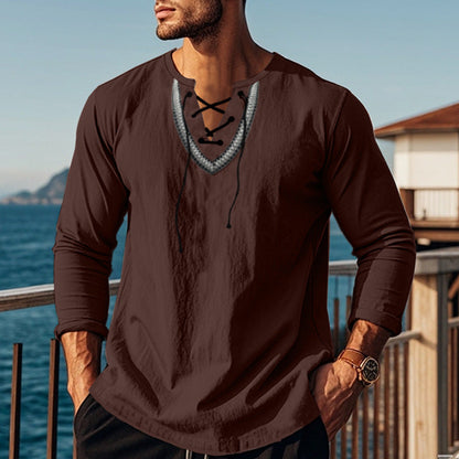 Herren Langarmshirt Modern Schnürdetail Trendig