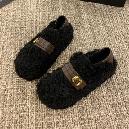 Damen Pantoletten Weich Flauschig Warm mit Riemen