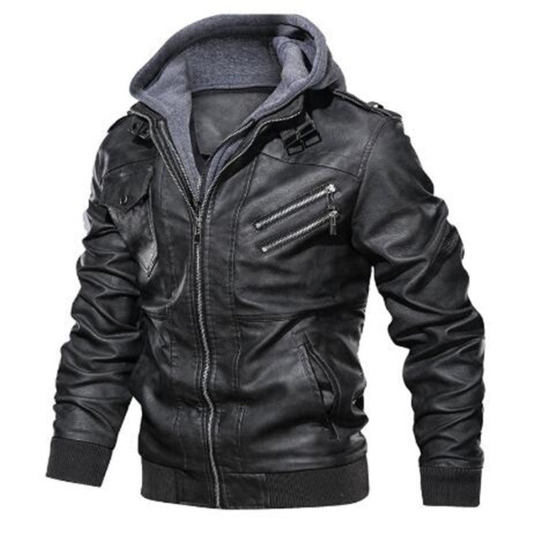 Lederjacke Herren Mit Hoodie Abnehmbar Schwarz