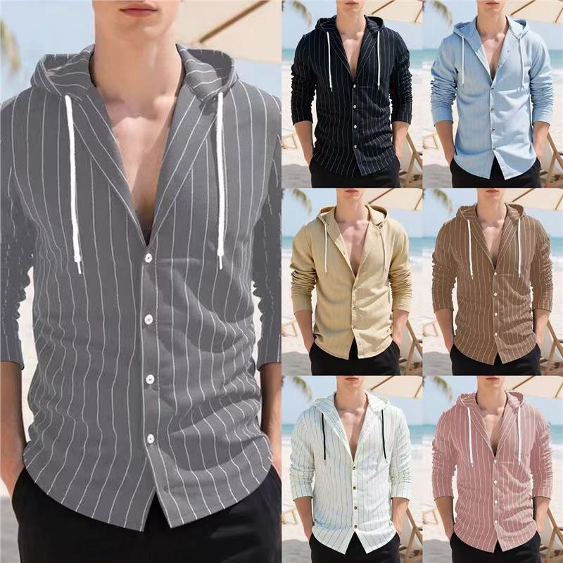 Herren Strickhemd Kapuze Streifenmuster Casual - BerlinGlamour