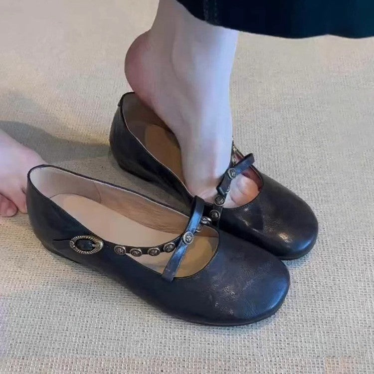 Damen Ballerina Schuhe Elegante Knöpfchen Detail - BerlinGlamour
