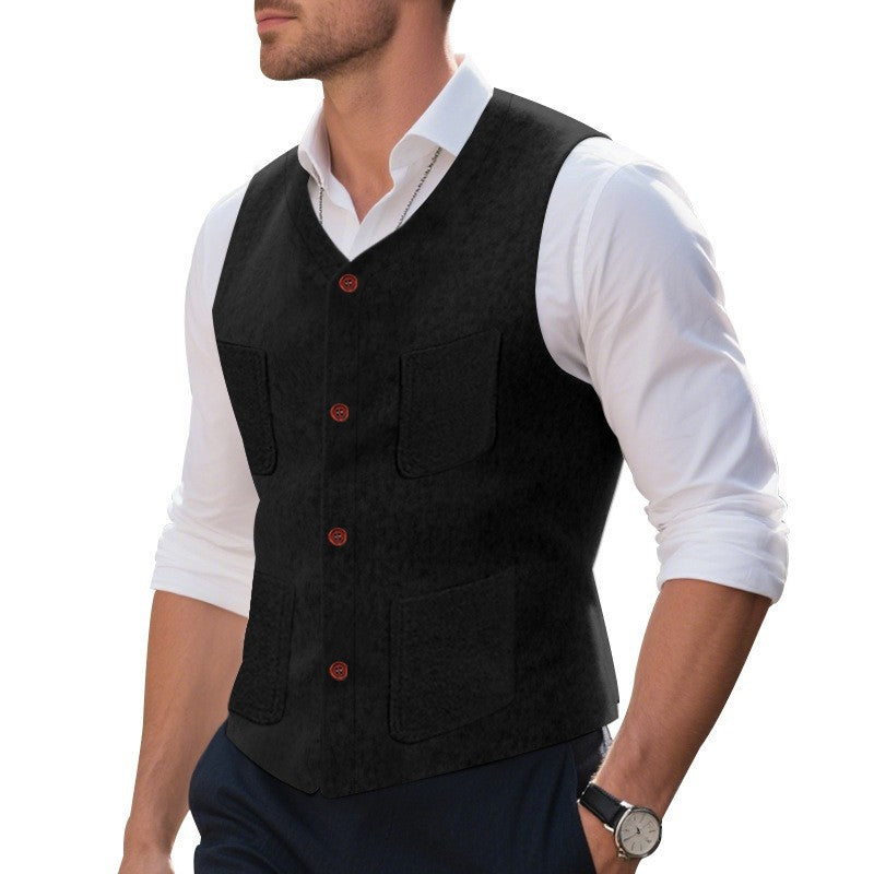 Herren Weste Funktional Elegante Knöpfe Schwarz