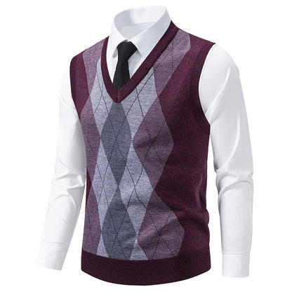 Herren Pullover V-Ausschnitt Strick mit Rautenmuster Elegant
