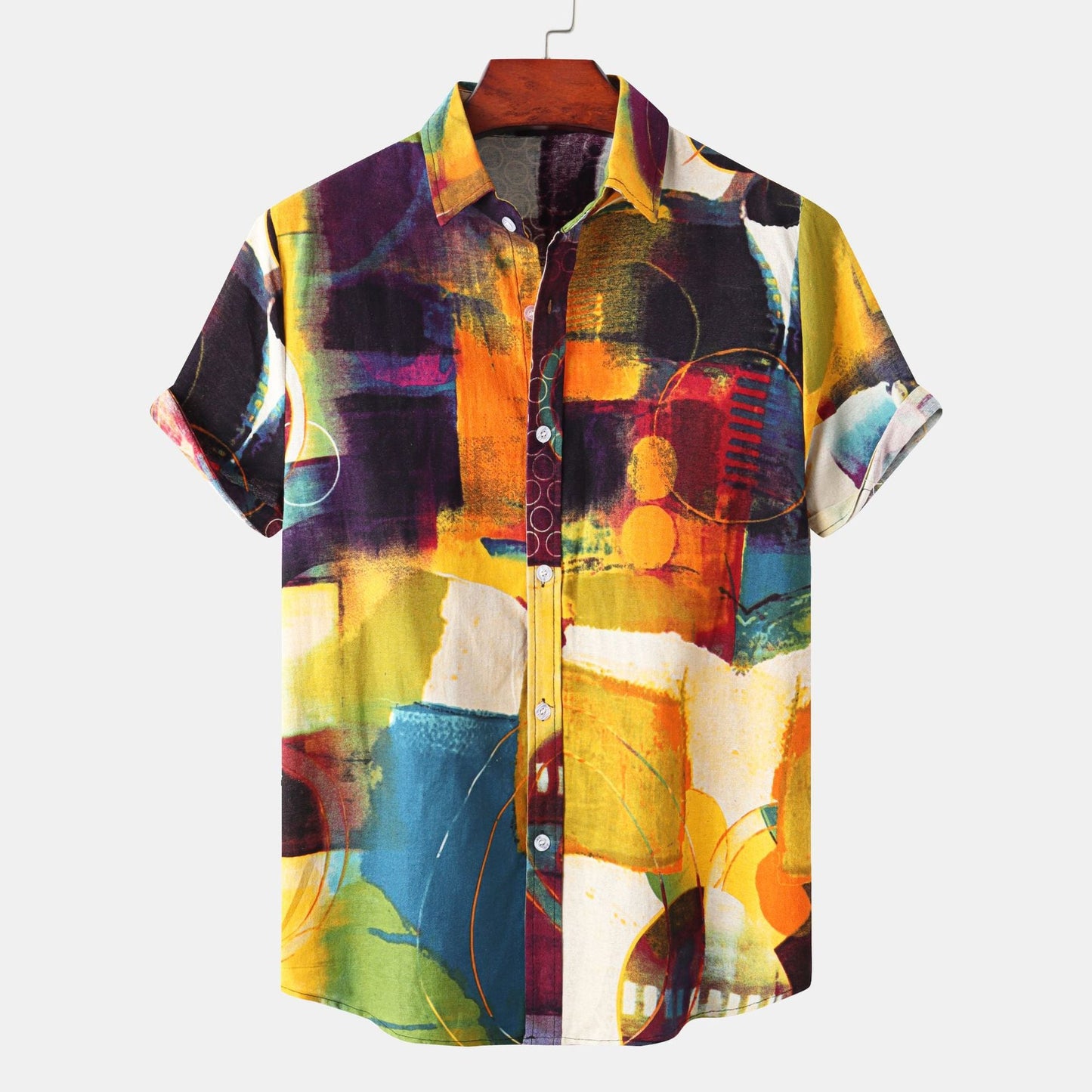 Herren Kurzarmhemd Modernes Abstract Design Schwarz