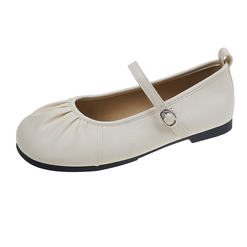 Damen Ballerinas Flach Schuhe mit Riemchen und Falten Optik