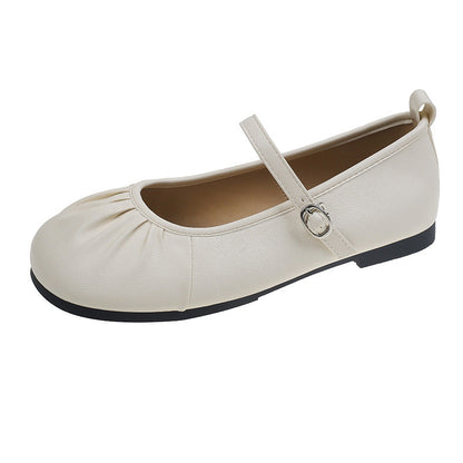 Damen Ballerinas Flach Schuhe mit Riemchen und Falten Optik