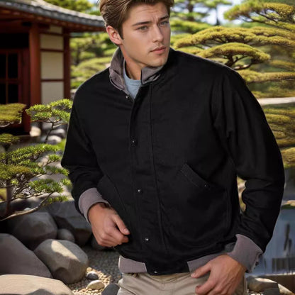 Herren Ledermantel Übergangsjacke Hochkragen Elegante