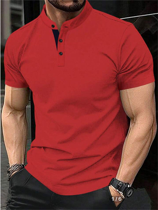 Herren Polohemd Kurzarm Elegantes Stehkragen