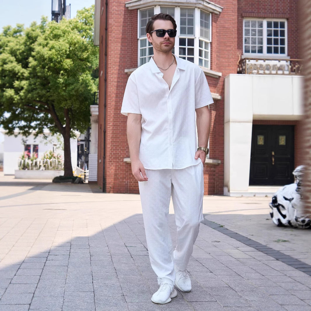 Herren Sommer Set Kurzarm Hemd Hose Elegant
