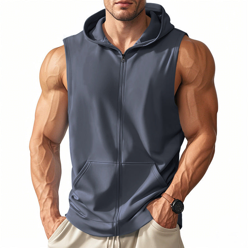 Herren Fitness-Hoodie Ärmellos Reißverschluss Sportlich Modern