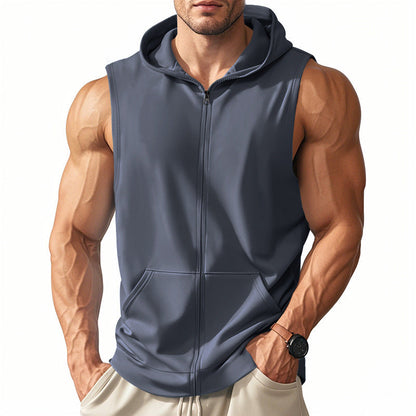 Herren Fitness-Hoodie Ärmellos Reißverschluss Sportlich Modern
