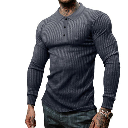 Herren Polohemd Langarm Strukturiert Rippdesign Elegant