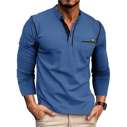 Herren Henley-Shirt Langarm mit Brusttasche Modern