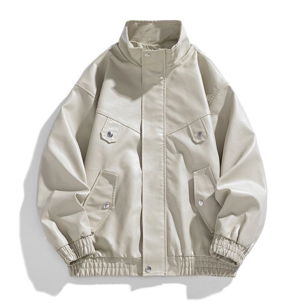 Herren Lederjacke Kunstleder Bequem Mit Taschen