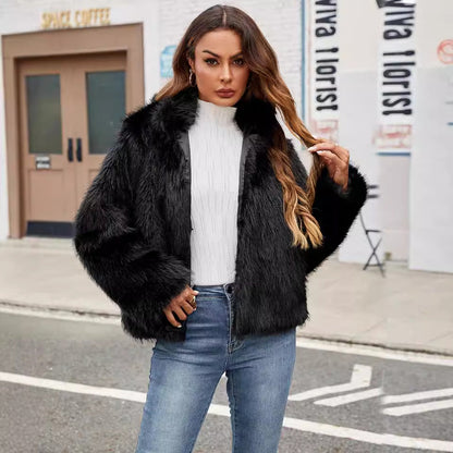 Damen Kurzjacke Kunstfelljacke Trendig Luxuslook