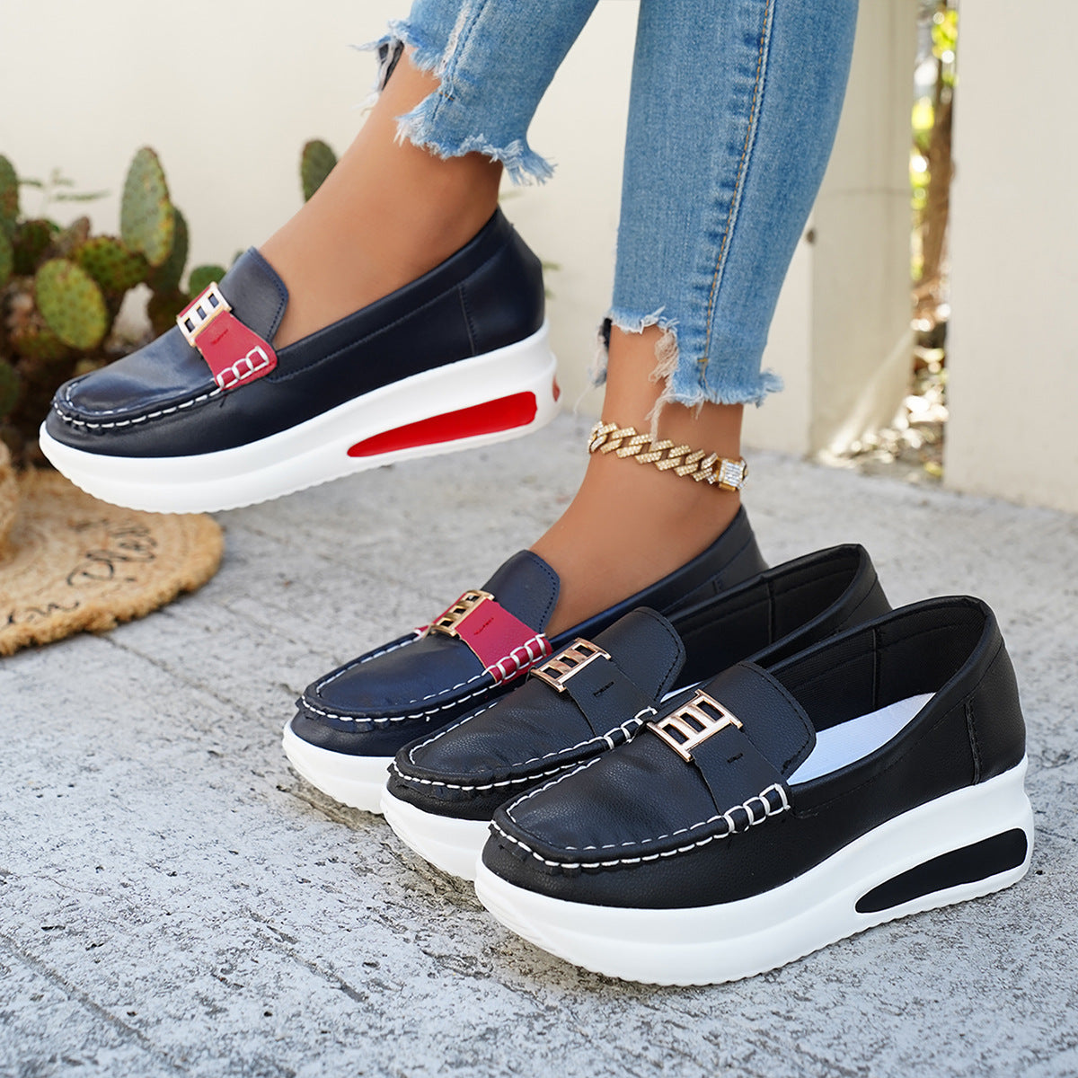Damen Mokassins Moderne Bequeme Schuhe mit Schnalle - BerlinGlamour