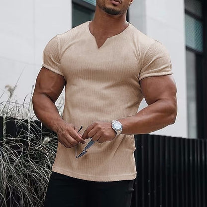 Herren T-Shirt Kurzarm V-Ausschnitt Slim Fit Modern