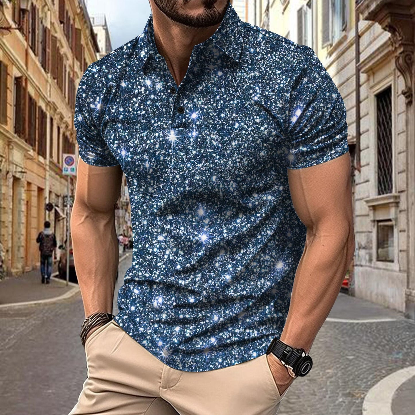 Herren Poloshirt Sternenmuster Modern Berlin Style