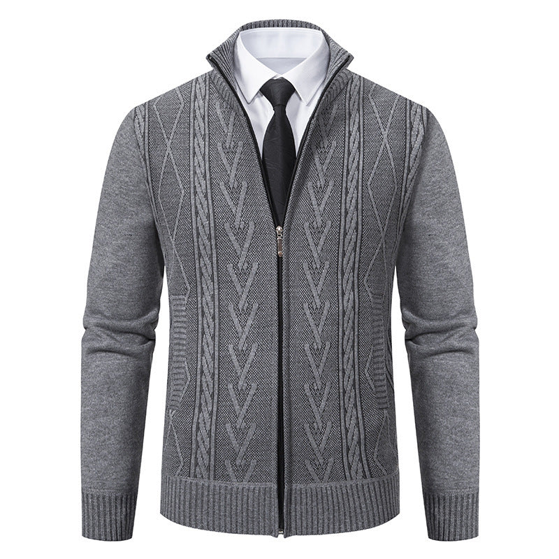 Herren Strickjacke Zopfmuster Reißverschluss Warm Modern