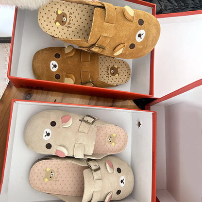 Damen Clogs Kuschelig Niedlich Tiermotiv Schnallenverschluss