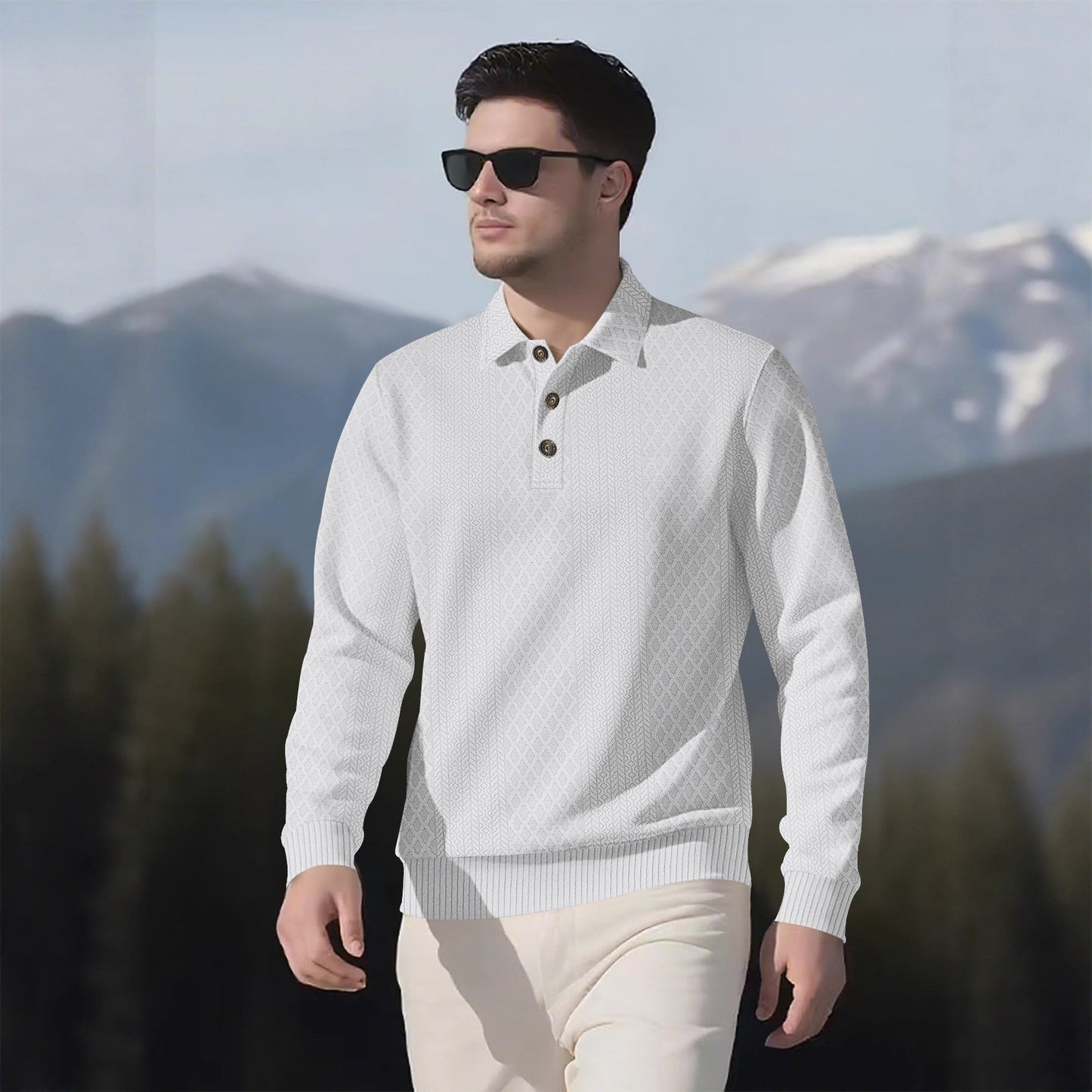 Herren Pullover Langarm Modern mit Knopfleiste