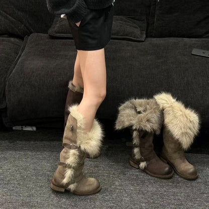 Damen Winterstiefel Luxus Kunstfell Warm Bequem