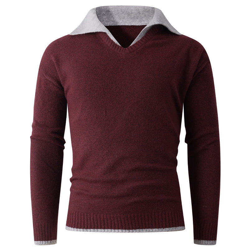 Herren Pullover V-Ausschnitt Eleganter Kontrastkragen Modern - BerlinGlamour