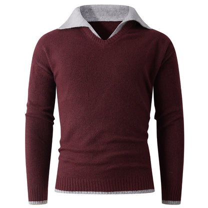 Herren Pullover V-Ausschnitt Eleganter Kontrastkragen Modern - BerlinGlamour