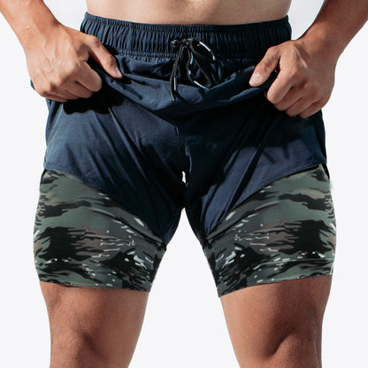 Herren Trainingsshorts atmungsaktiv mit Kompressionsunterhose elastisch