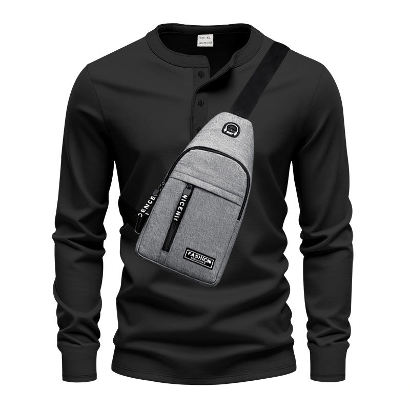 Herren Langarmshirt Modern mit Knopfleiste und Tasche - BerlinGlamour