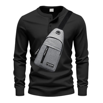 Herren Langarmshirt Modern mit Knopfleiste und Tasche - BerlinGlamour