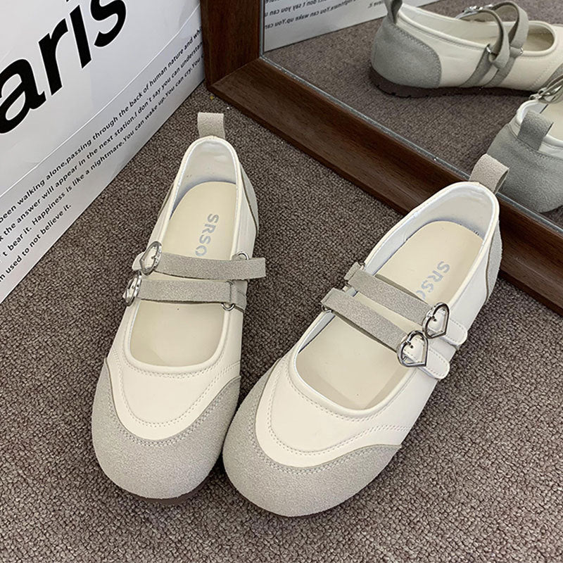 Ballerinas Damen Bequem Herz Schnalle Mode Schuhe