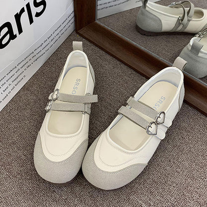 Ballerinas Damen Bequem Herz Schnalle Mode Schuhe