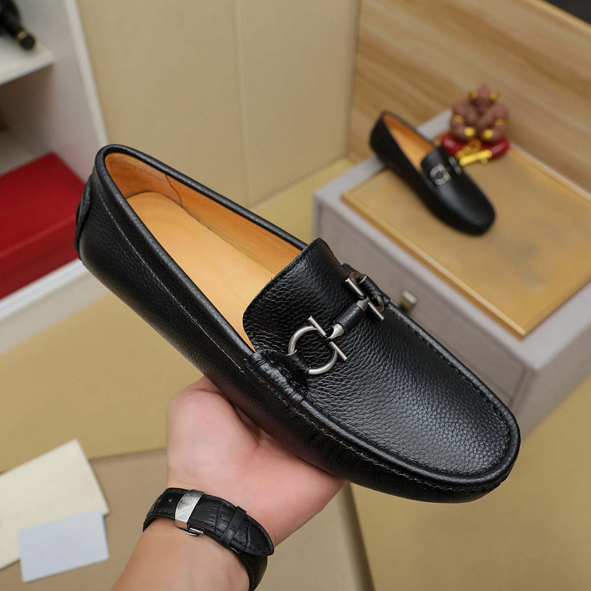 Damen Mokassins Leder Elegant Schuhe mit Zierdetail