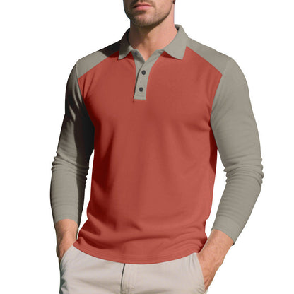 Herren Poloshirt Langarm Kontrastnähte Trendy