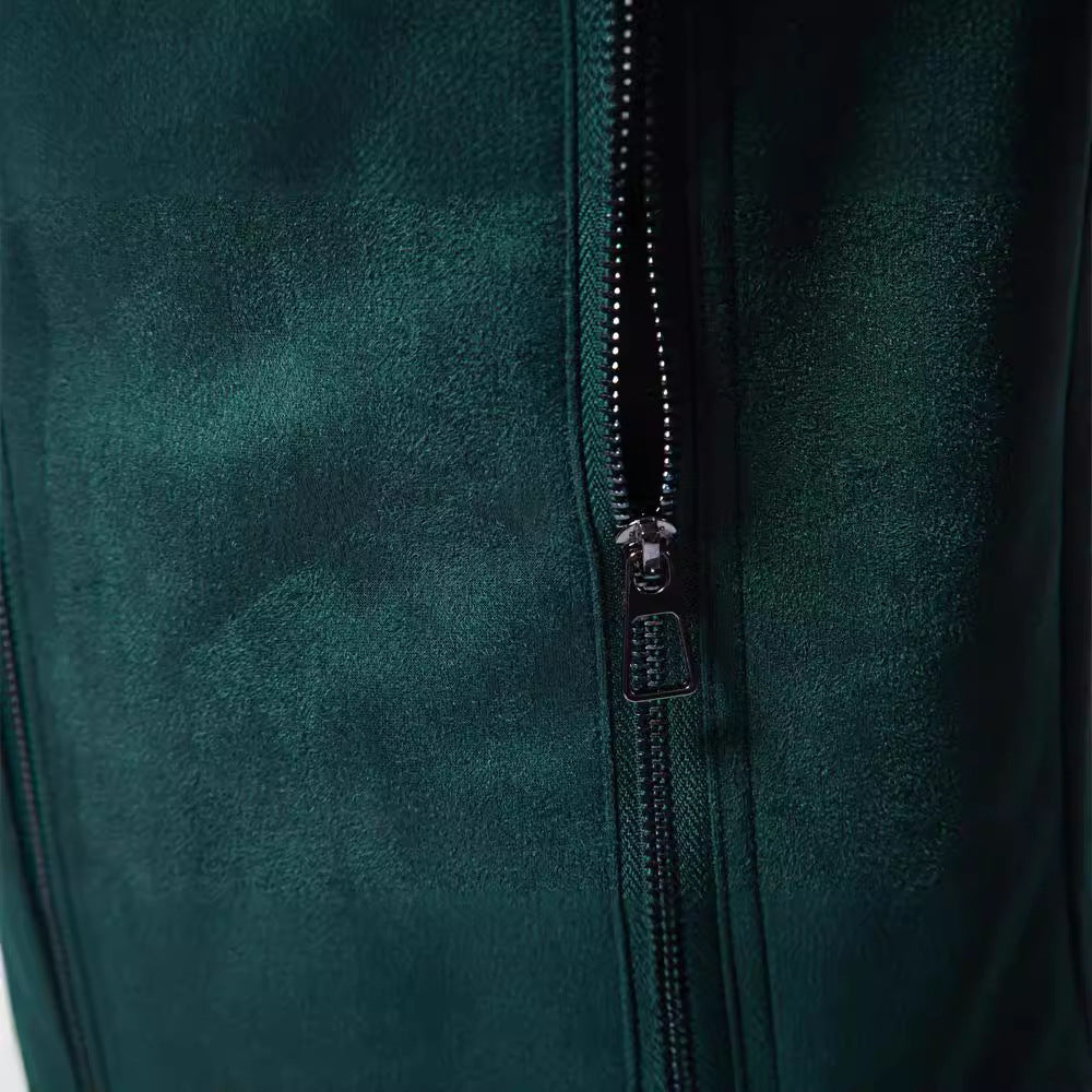 Herren Lederjacke Modern Stehkragen Mit Taschen Schwarz
