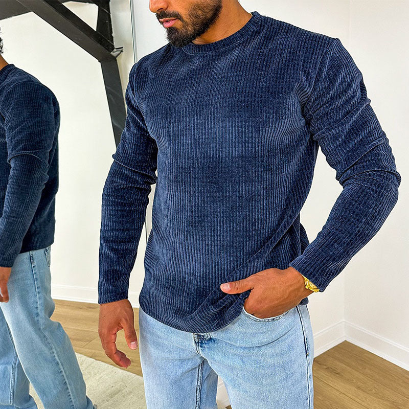 Herren Rippstrickshirt Lässig Rundhals Casual